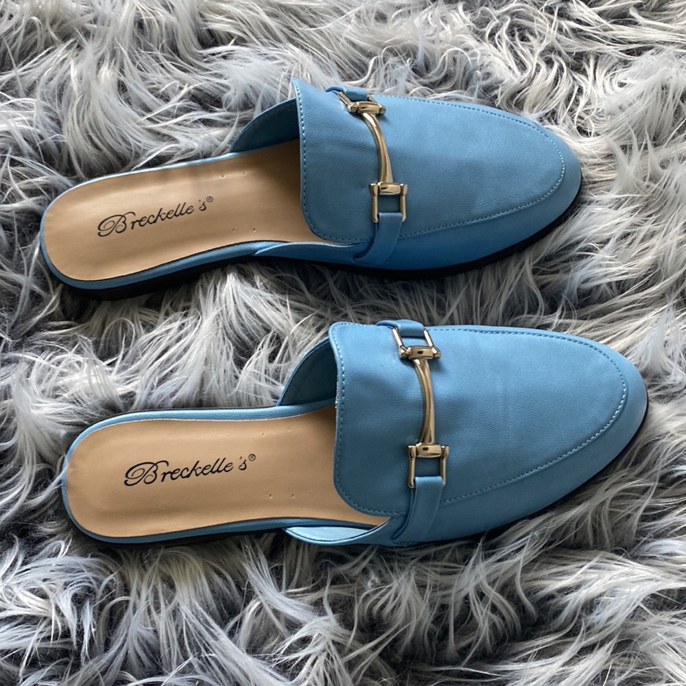 Breckelle's Light Blue Faux Leather Slip On Loafers